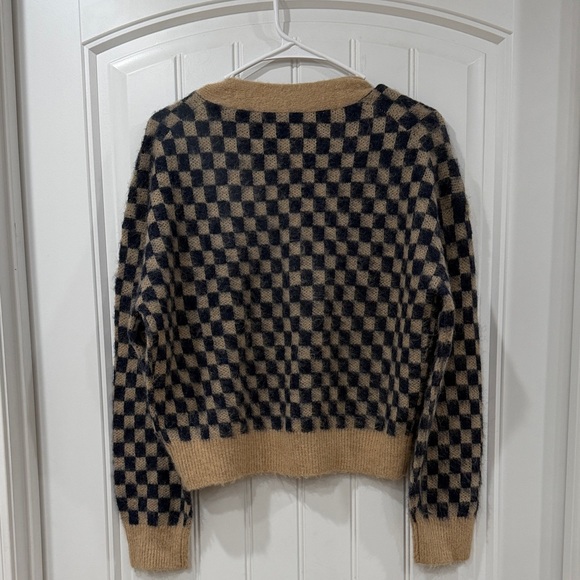 NWOT J. Crew Navy and Tan Checkered Cardigan - Picture 4 of 4